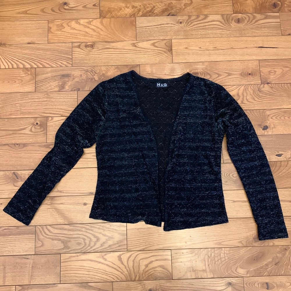 Black  open front cardigan w metallic thread XS